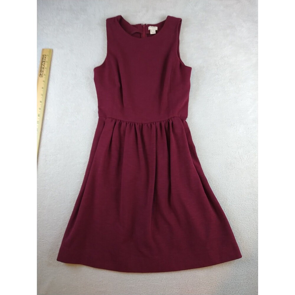J. Crew Daybreak Fit Flare Mini Dress Women's XS Maroon Burgundy Ponte Sleeveles